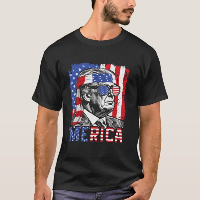 T-shirt Merica Trump heureux 4 juillet drôle Fla américain (Devant)