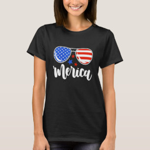 T-shirt Merica Us Drapeau Aviateurs Lunettes de soleil Fou