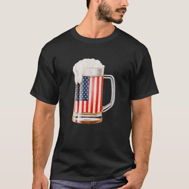 T-shirt Merica Usa Boire Beer Drapeau Américain Quatrième  (Devant)