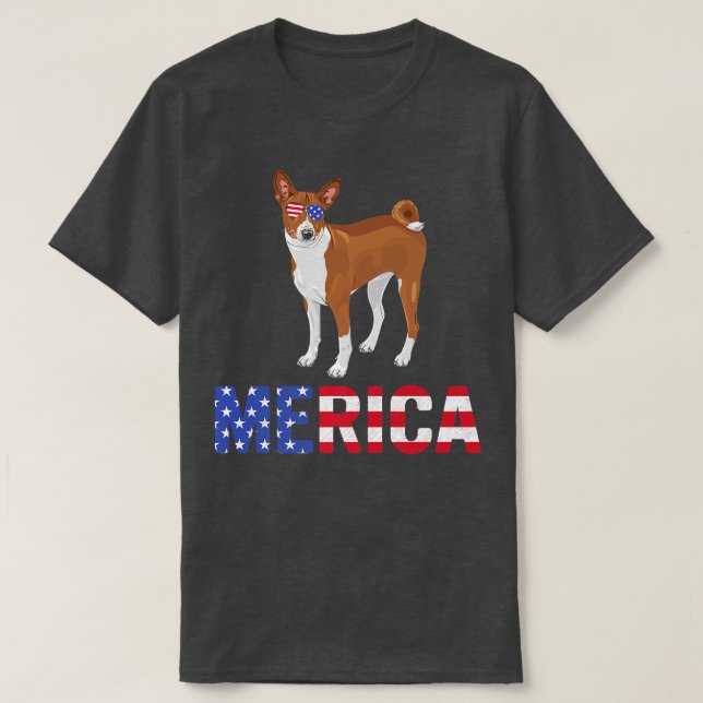 T-shirt Merica USA Drapeau Basenji Chien Lunettes de solei (Design devant)