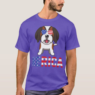 T-shirt Merica USA Drapeau Bernard Dog Lunettes de soleil 