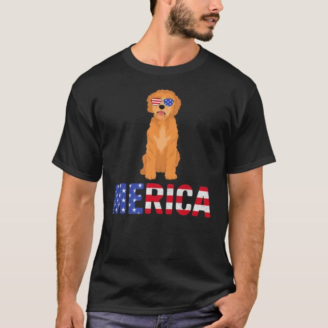 T-shirt Merica USA Drapeau Goldendoodle Chien Lunettes de  (Devant)