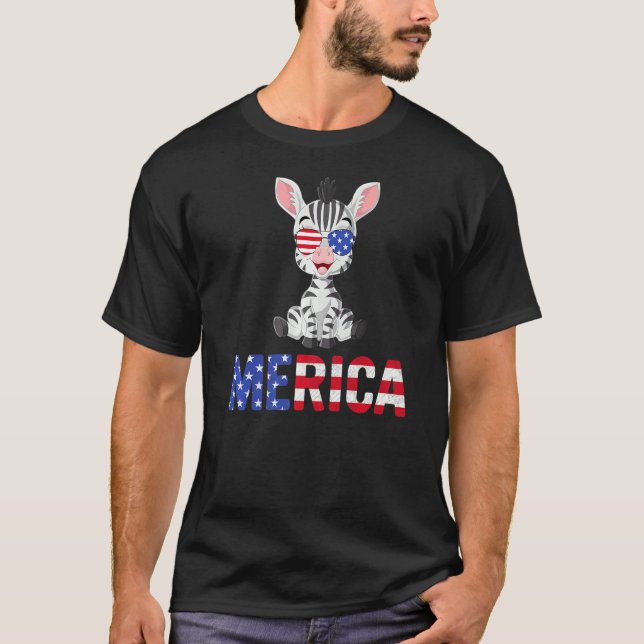 T-shirt Merica Usa Drapeau Zebra Lunettes de soleil Patrio (Devant)