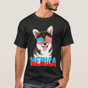 T-shirt Merica Welsh Corgi Drapeau Usa Lunettes de soleil
