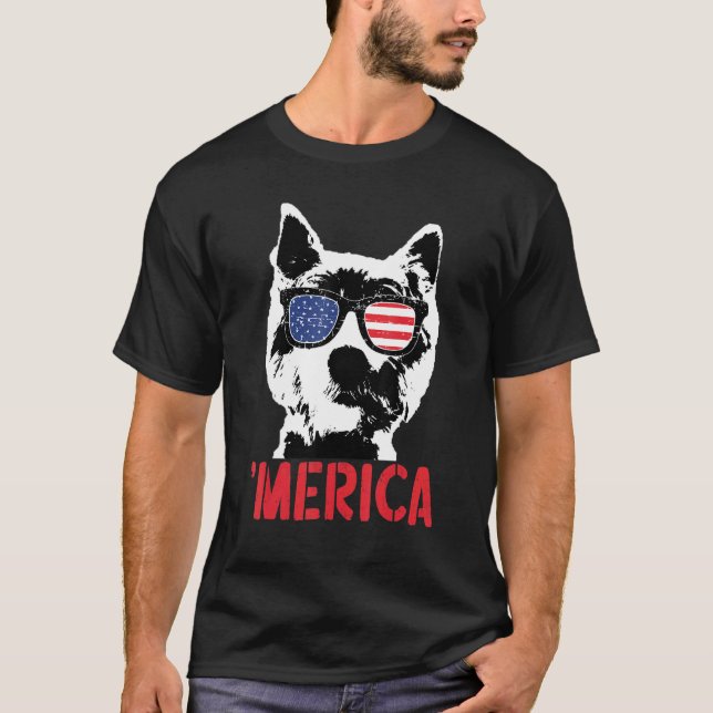 T-shirt Merica Westie Chien Drapeau Américain Lunettes de  (Devant)