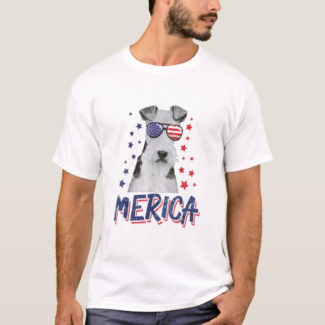 T-shirt Merica Wire Fox Terrier Dog 4 juillet USA Cadeau (Devant)