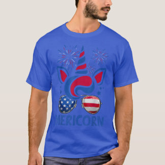 T-shirt Mericorn Unicorn Visage et Drapeau américain Lunet