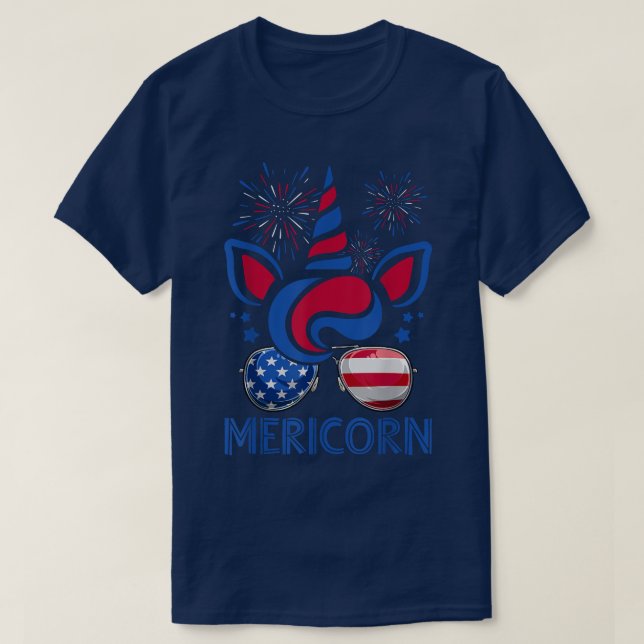 T-shirt Mericorn Unicorn Visage et Drapeau américain Lunet (Design devant)