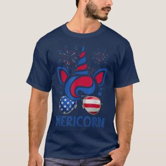 T-shirt Mericorn Unicorn Visage et Drapeau américain Lunet