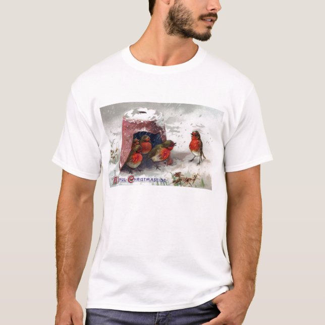 T-shirt Merles anglais sous Noël de cru de pot de fleurs (Devant)