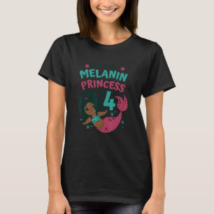 T-shirt Mermaid 4ème Anniversaire Black Melanin Princesse 