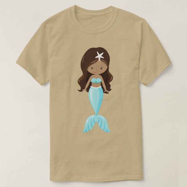 T-shirt Mermaid Afro-Américain mignon Mermaid Blue Tail (Design devant)