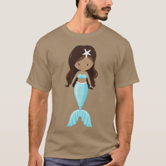 T-shirt Mermaid Afro-Américain mignon Mermaid Blue Tail