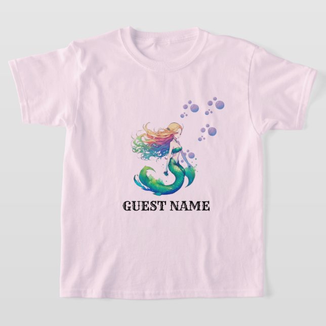 T-shirt Mermaid Anniversaire thème ajouter Nom du client (Poser)