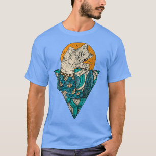T-shirt Mermaid assis Chat Kitten chat art coloré