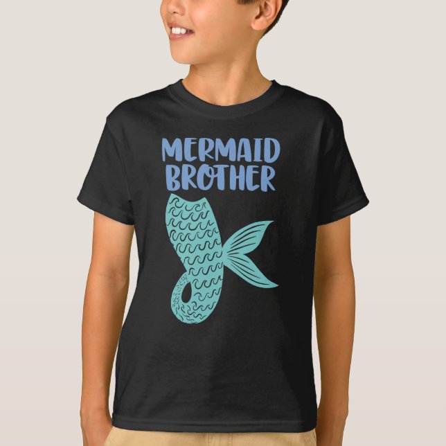 T-shirt Mermaid Brother Texte bleu avec Queue verte (Devant)