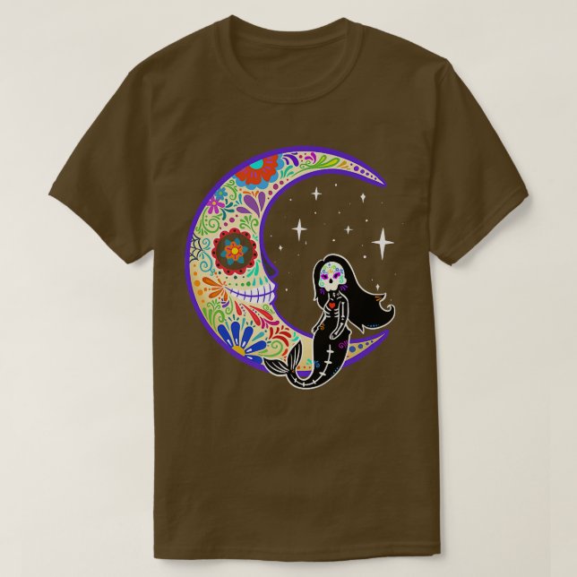 T-shirt Mermaid Dia de Los Muertos Skeleton  (Design devant)