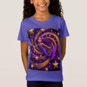 T-Shirt Mermaid Étoile Dorée Violette Illusion d'Optique