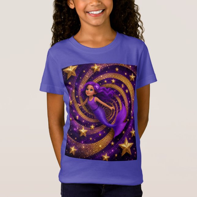 T-Shirt Mermaid Étoile Dorée Violette Illusion d'Optique | (Devant)