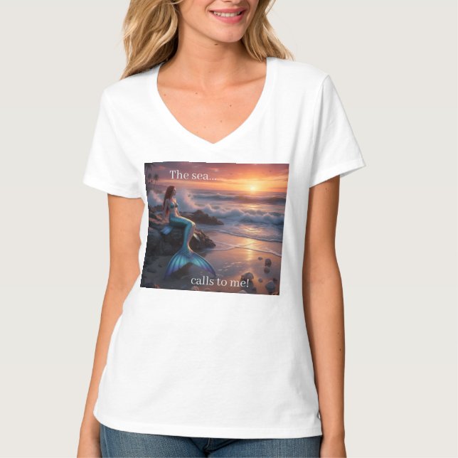 T-shirt Mermaid in the sunrise - The Sea calls to me - (Devant)