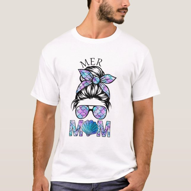 T-shirt Mermaid Mer Maman Messy Cheveux Bun Lunettes Mère (Devant)