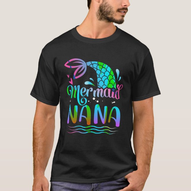 T-shirt Mermaid Nana Cute Mermaid Anniversaire Famille Cor (Devant)