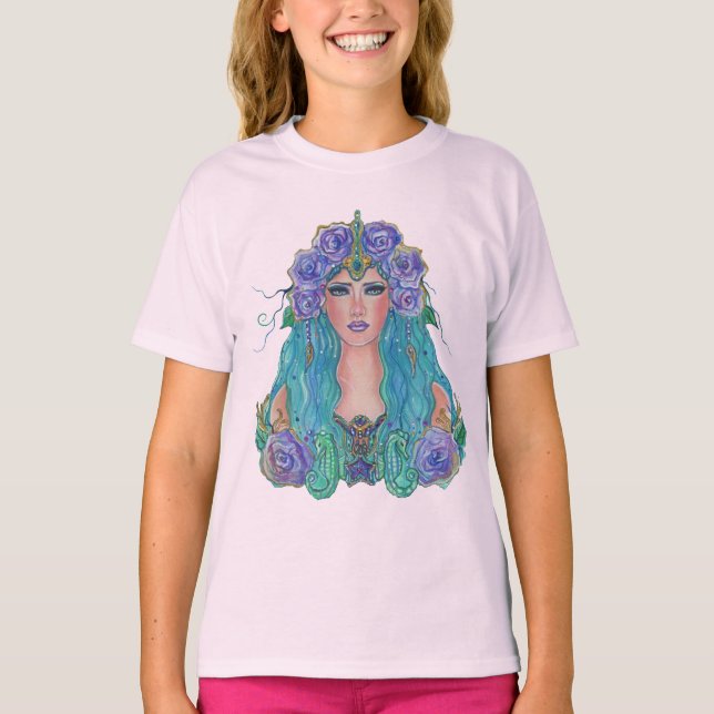 T-shirt Mermaid Rose dans l'art marin par Renee Lavoie (Devant)