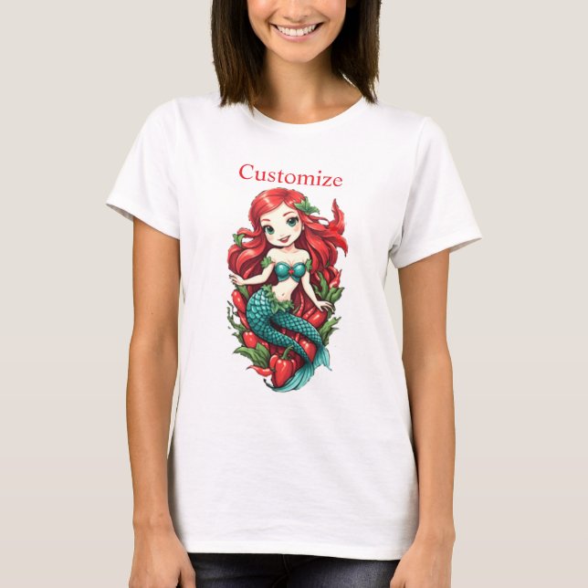 T-shirt Mermaid Thunder_Cove à deux queue à tête rouge (Devant)