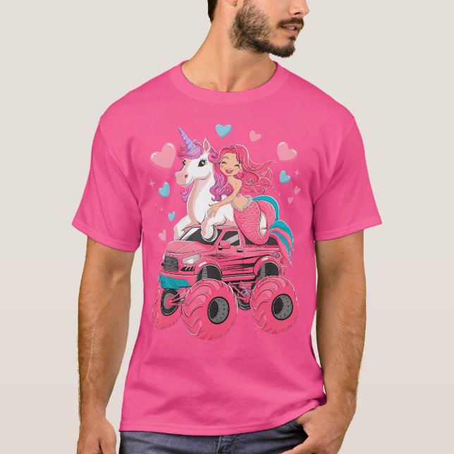 T-shirt Mermaid Unicorn Monster Camion Anniversaire Fête M (Devant)