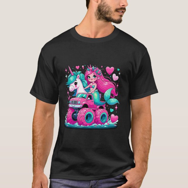 T-shirt Mermaid Unicorn Monster Camion Anniversaire Fête M (Devant)