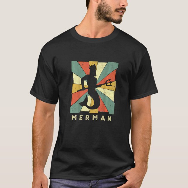 T-shirt Merman Vintage Retro Style J'aime Mermen (Devant)