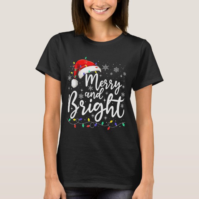 T-shirt Merry And Bright Christmas Lights Santa Men Women  (Devant)
