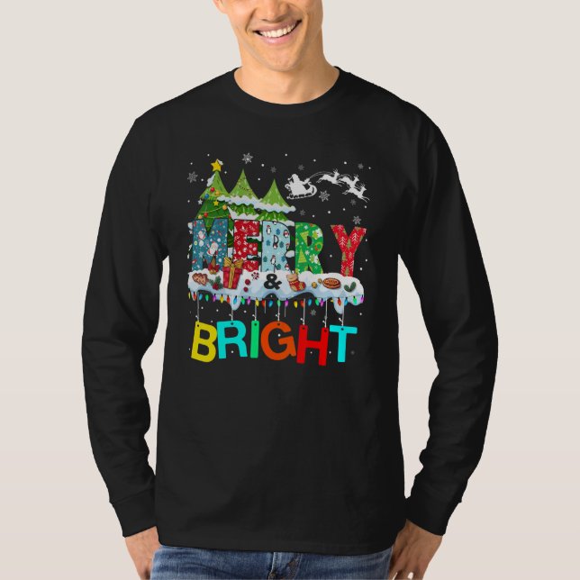 T-shirt Merry and Bright Christmas Tree Christmas Lights M (Devant)