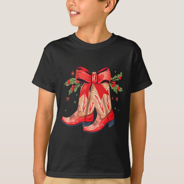 T-shirt Merry And Bright Cowgirl Boot Christmas Western Co (Devant)