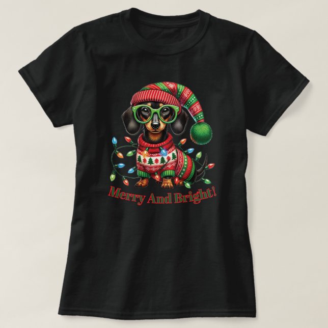 T-shirt Merry and Bright Dachshund (Design devant)