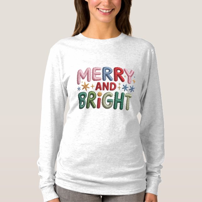 T-shirt Merry and Bright Faux Embroidery Women’s  (Devant)