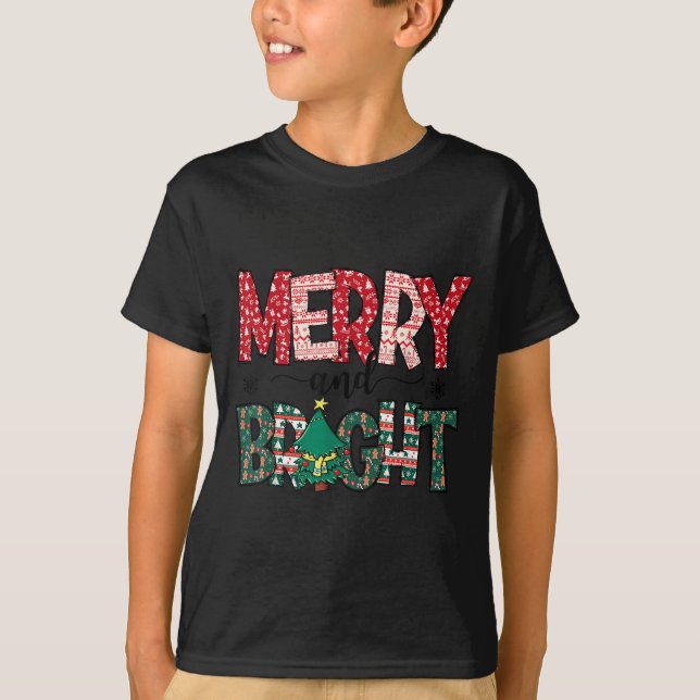 T-shirt Merry And Bright Holiday Christmas Family  (Devant)