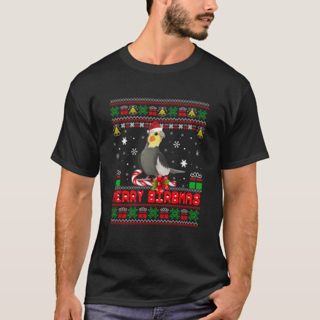 T-shirt Merry Birbmas Funny Cockatiel Noël Bird Holids (Devant)