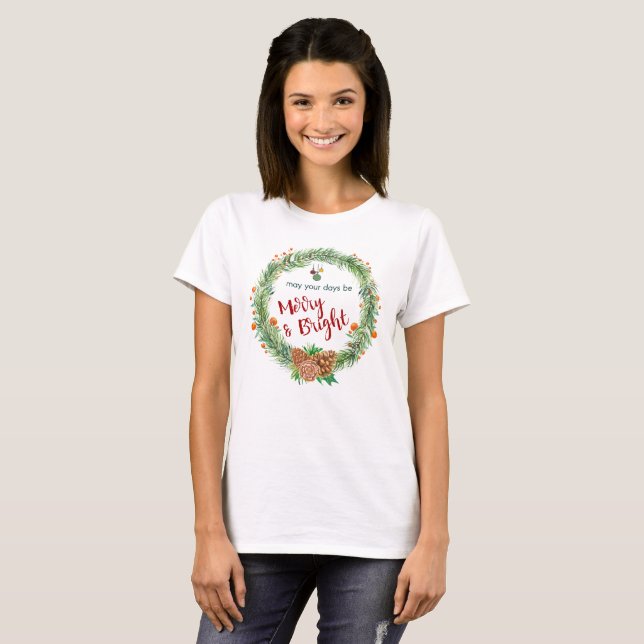 T-shirt Merry & Bright Christmas Wreath (Devant entier)