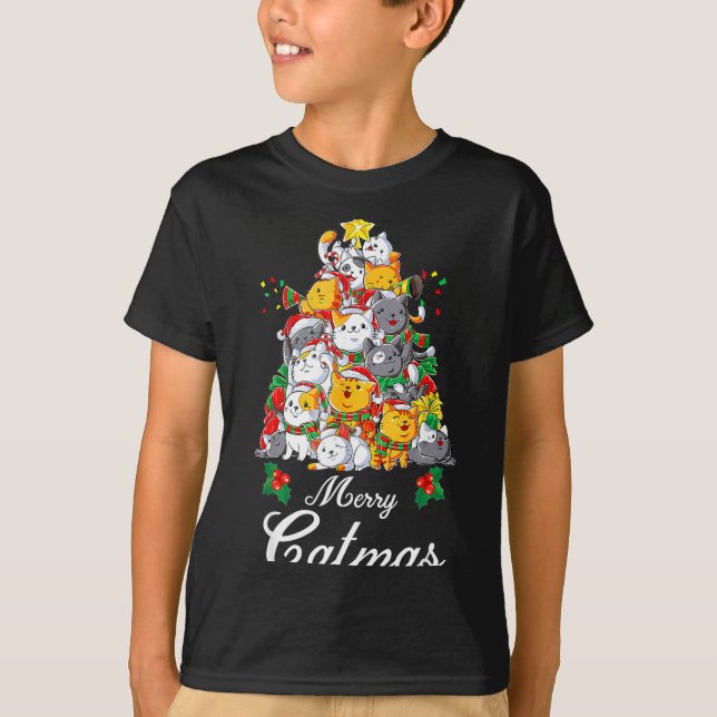 T-shirt Merry Catmas Cat Christmas Tree Cat Lover  (Devant)