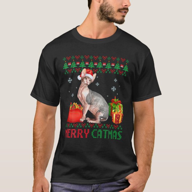 T-shirt Merry Catmas Cat Ugly Christmas Sphynx Mom Dad (Devant)