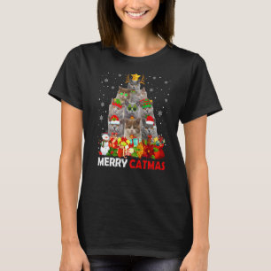 T-shirt Merry Catmas Chat Maman Chat Papa Noël Chat Britan