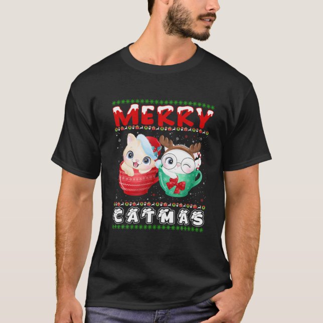 T-shirt Merry Catmas Chat Ugly Funny Chat Noël Amour Chat (Devant)