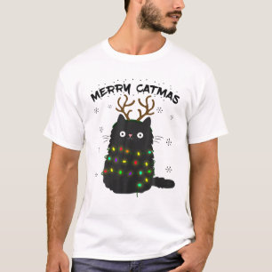 T-shirt Merry Catmas Drôle Chat De Noël En Reindeer Cost