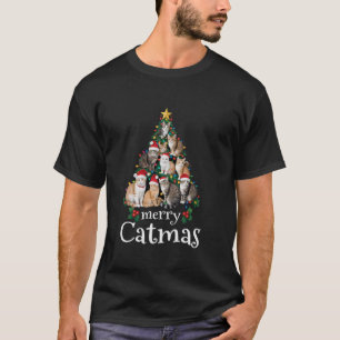 T-shirt Merry Catmas Funny Chat Maman Chat Papa Noël Arbre