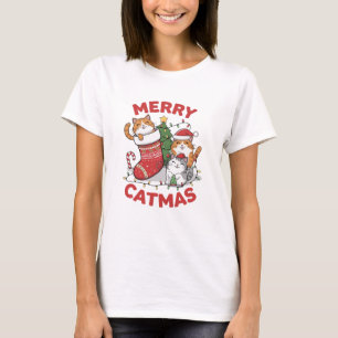 T-shirt Merry Catmas Funny Chat Maman Noël Arbre mignon Ch