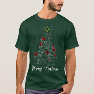 T-shirt Merry Catmas Funny Chats Noël Arbre Lumières Noël