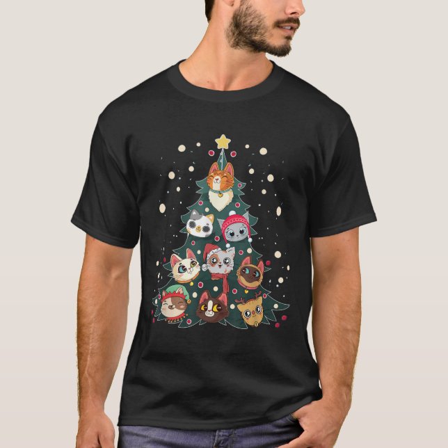 T-shirt Merry Catmas Funny Christmas Tree, Cats Xmas Meow  (Devant)