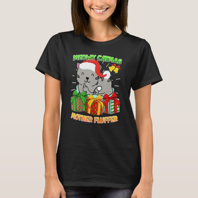 T-shirt Merry Catmas Mother Fluffer Cat Owner Cats (Devant)
