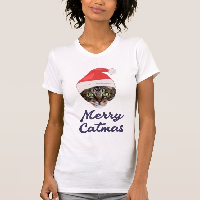 T-shirt Merry Catmas, Noël Chat Santa hat Invitation (Devant)